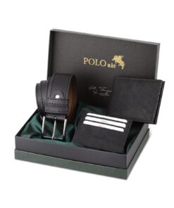 polo air Kemer Cüzdan Kartlık Hediyelik Kutusunda Siyah Set