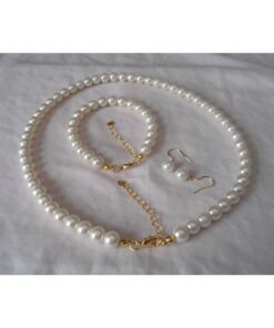 bueistanbul Kadın Inci Kolye , Küpe , Bileklik Set -8 Mm 1.kalite Cam Inci