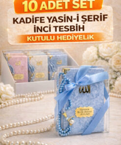 Medrese Kitab Evi 10 Adet Kutulu Kadife Yasin-i Şerif ve İnci Tesbih Seti – Mevlüt, Hac, Umre Hediyelik