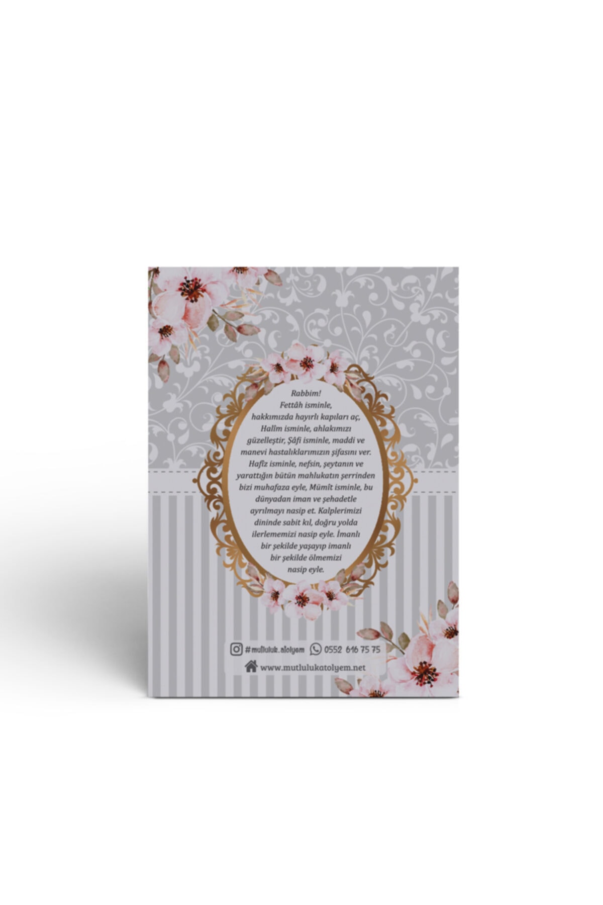 Mutluluk Atölyem Gri Pembe Çiçek Motifli Hediyelik Tesbihli Yasin Cüzü Kitabı Mevlüt Seti - 10’lu Paket - Görsel 3