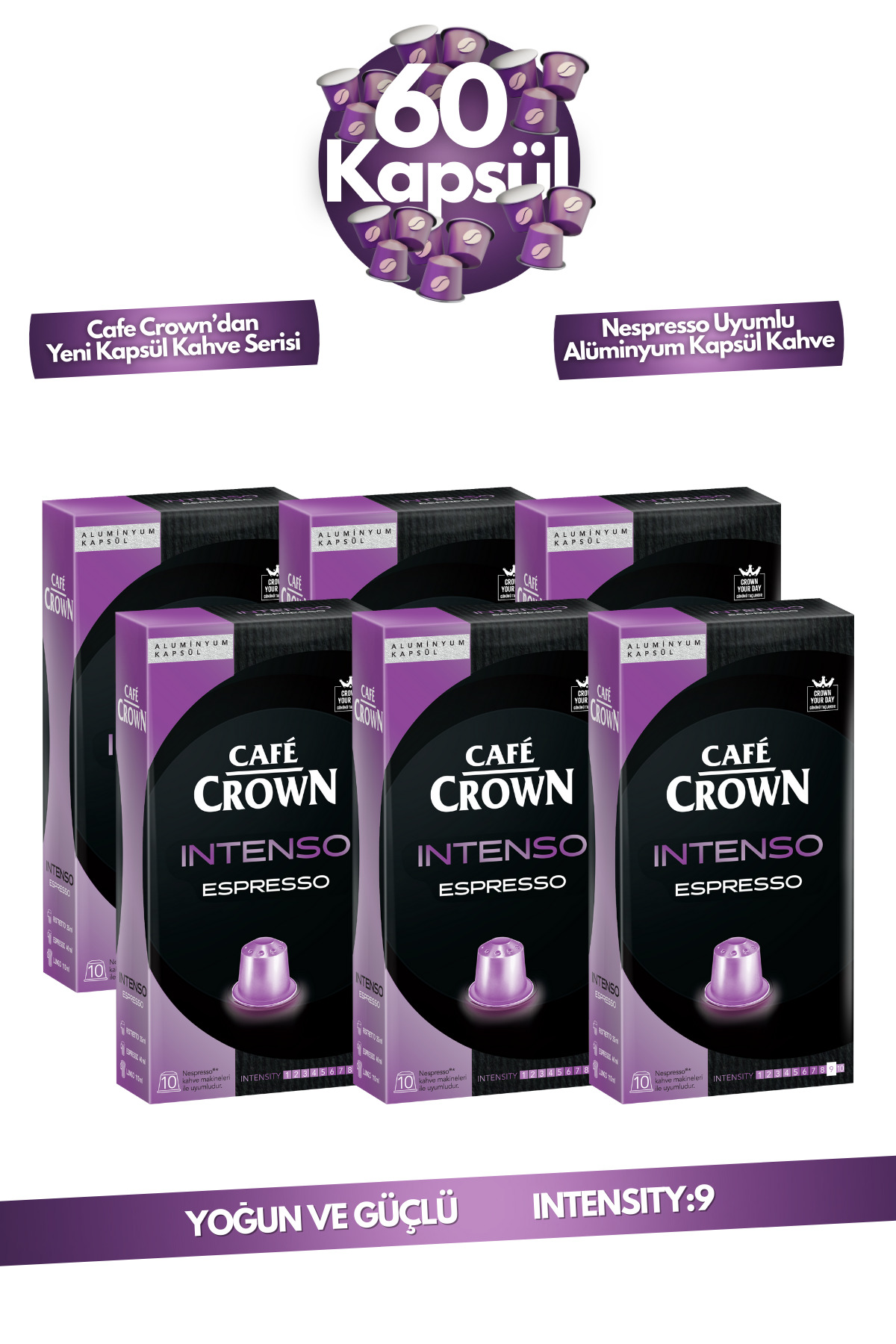 Cafe Crown 60'lı Intenso Kapsül Kahve Nespresso Uyumlu Avantajlı Paket