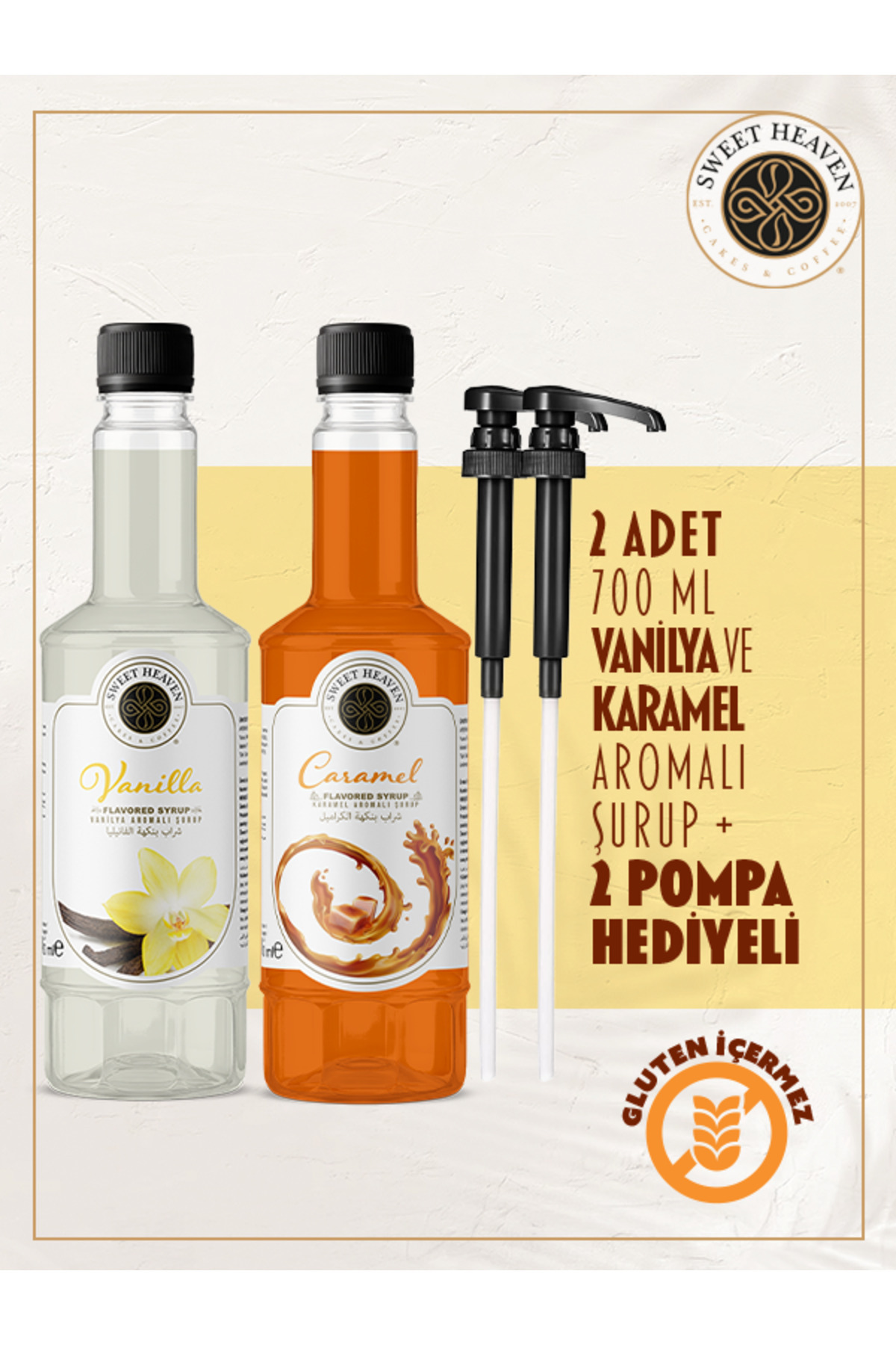 sweet heaven Karamel ve Vanilya 2li Kahve Şurubu 700ml Pompa Hediyeli