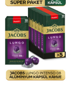 Jacobs Lungo 8 Intenso Nespresso Uyumlu Alüminyum Kapsül Kahve 10 Adet X 5 Paket