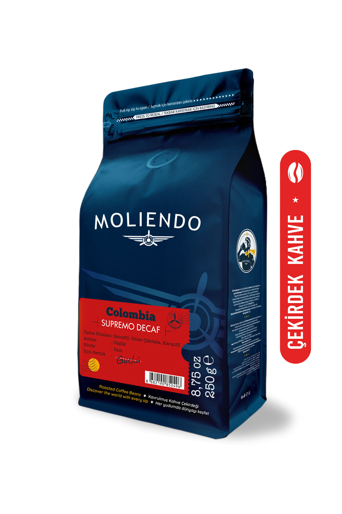 Moliendo Colombia Supremo Decaf (KAFEİNSİZ) Yöresel Kahve (Çekirdek Kahve) 250 g