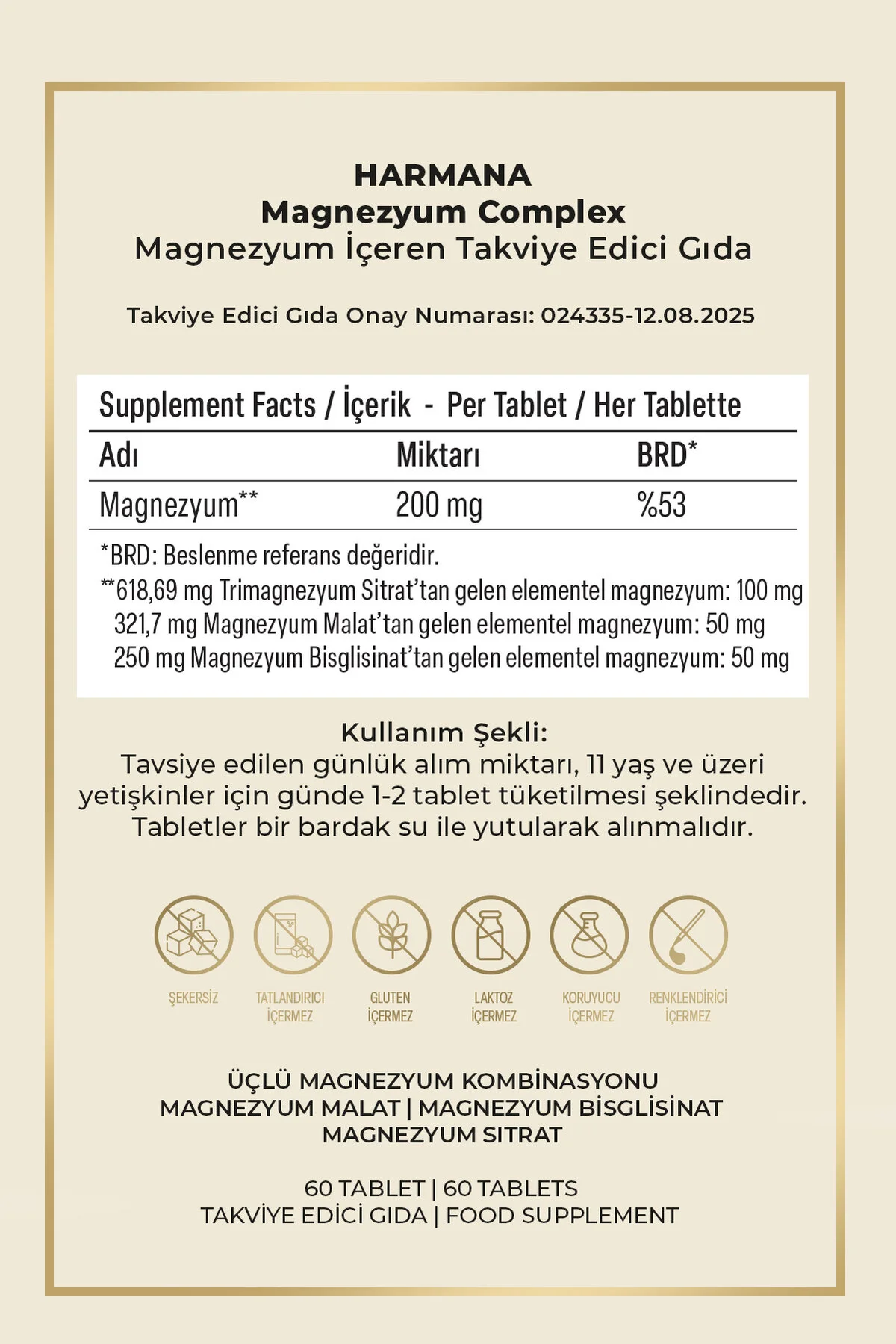 HARMANA Magnezyum Complex (Bisglisinat, Sitrat, Malat)60 Tablet - Görsel 3
