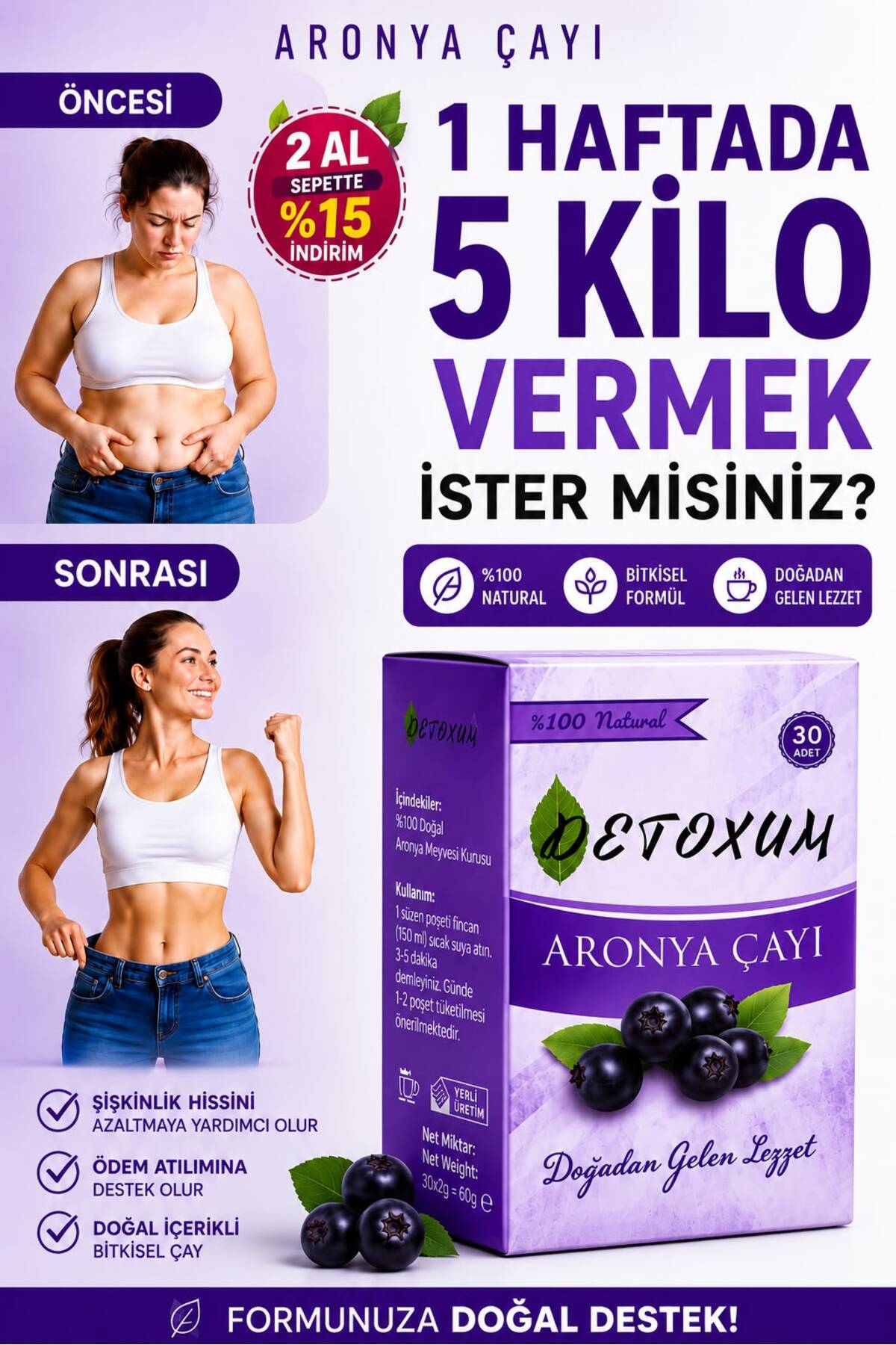 Detoxum İLK HAFTADA HAFİFLE !! Tok Tutma Hızlı Kilo, verdirici Zayıflamak Göbek eriten zayıflama'ya Özel Formül Kinoalı Karışım Bitkisel Detox Çayı Organik Tok Tutma Kilo verme çay