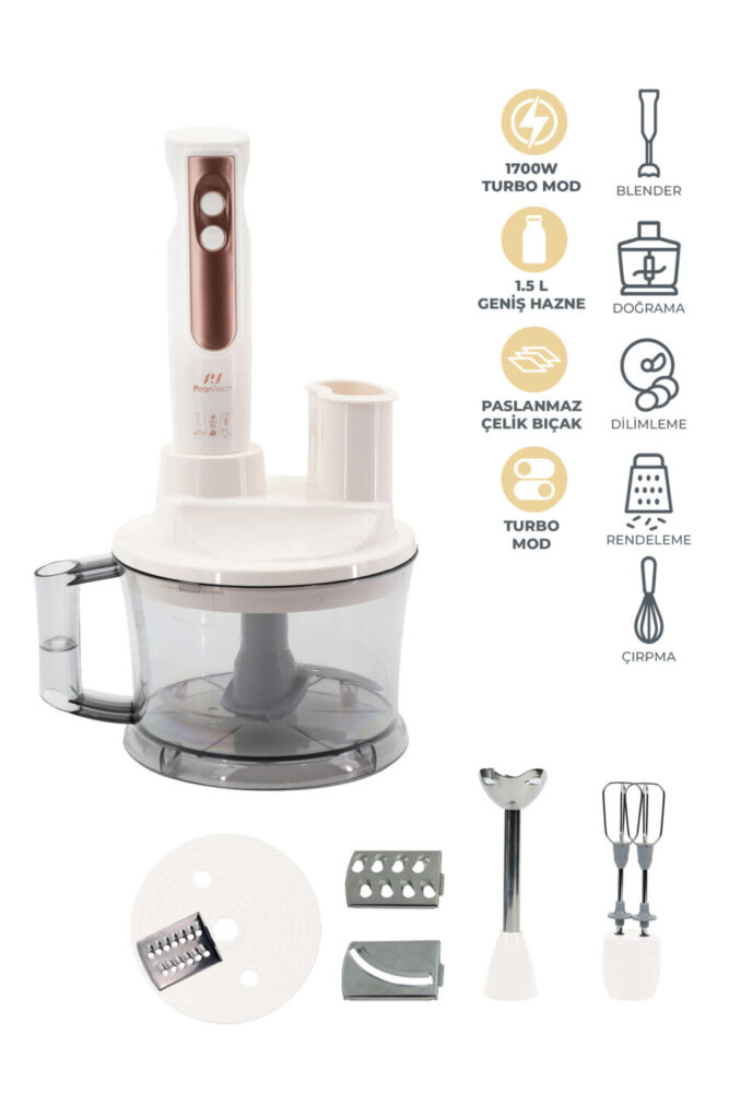 PiranTech YH-1420 Mutfak Robotu – El Blenderı, Doğrayıcı, Rende ve Çırpıcı Seti