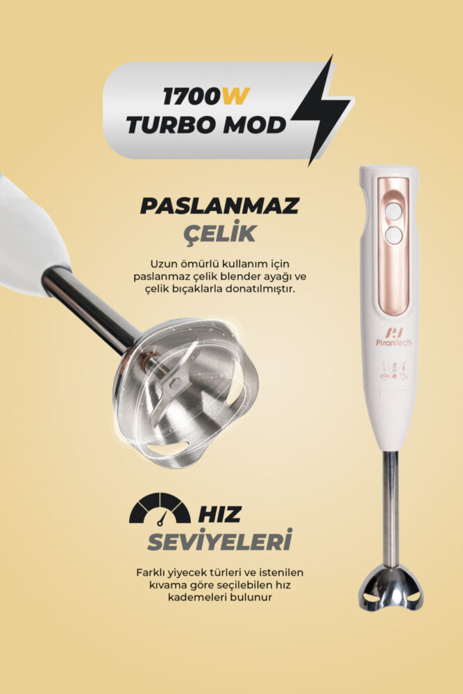 PiranTech YH-1420 Mutfak Robotu – El Blenderı, Doğrayıcı, Rende ve Çırpıcı Seti - Görsel 3
