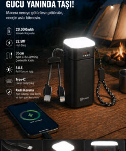 İntouch 20.000 Mah 22,5W PD Hızlı Kablolu Kamp Lambası Outdoor Serisi Powerbank Fast Led Lamba - Görsel 3