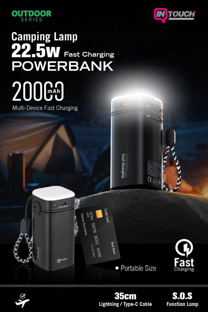 İntouch 20.000 Mah 22,5W PD Hızlı Kablolu Kamp Lambası Outdoor Serisi Powerbank Fast Led Lamba - Görsel 2
