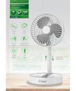Kiwi Kfan-7608 Şarjlı Beyaz Katlanılabilir Mini Fan Masa Üstü Vantilatörü Usb Soğutucu Sessiz El Fanı