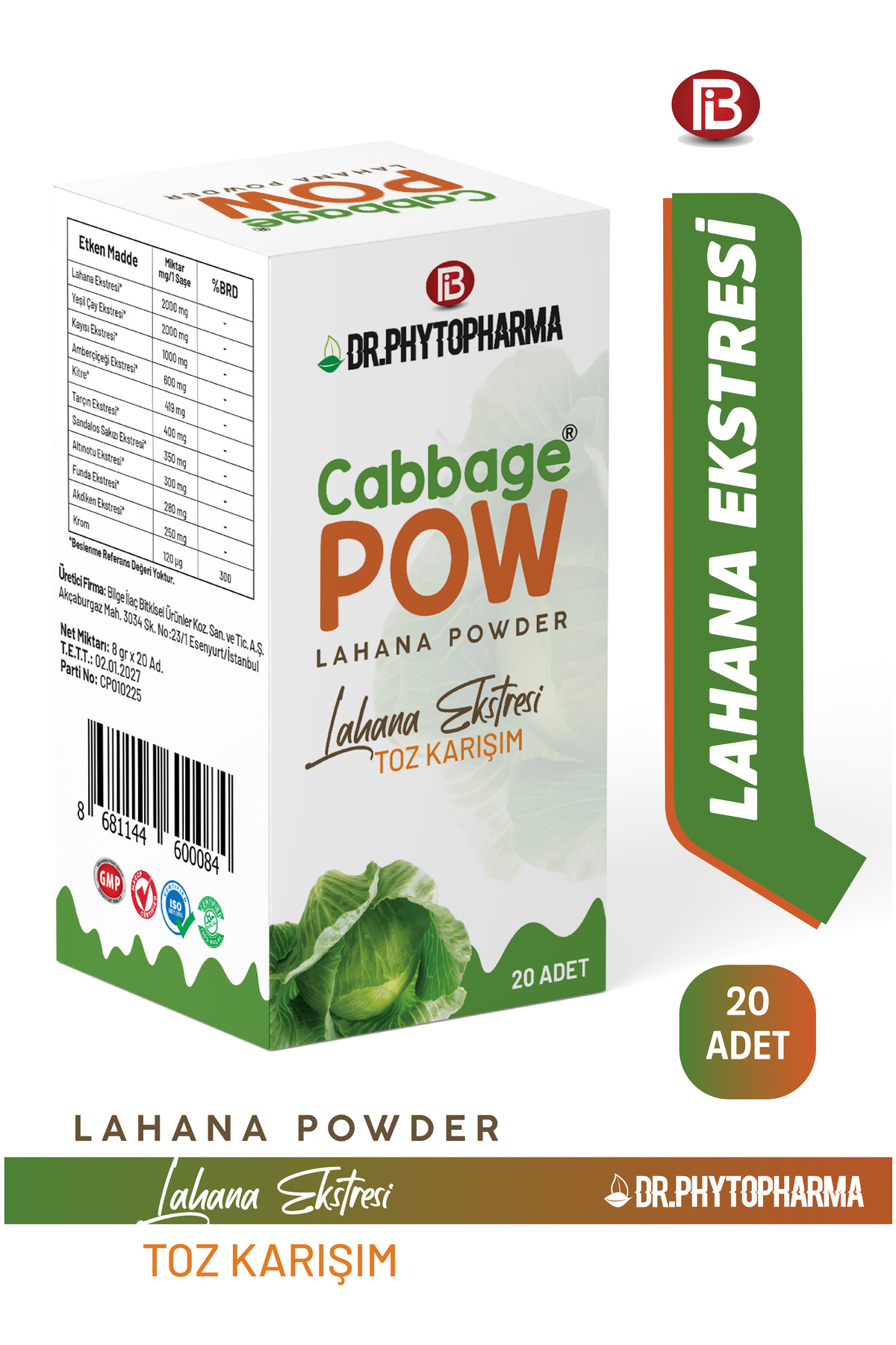 Cabbage Pow Lahana Powder Lahana Ekstresi, Yeşil Çay İçeren Burner Form Bitkisel Çay
