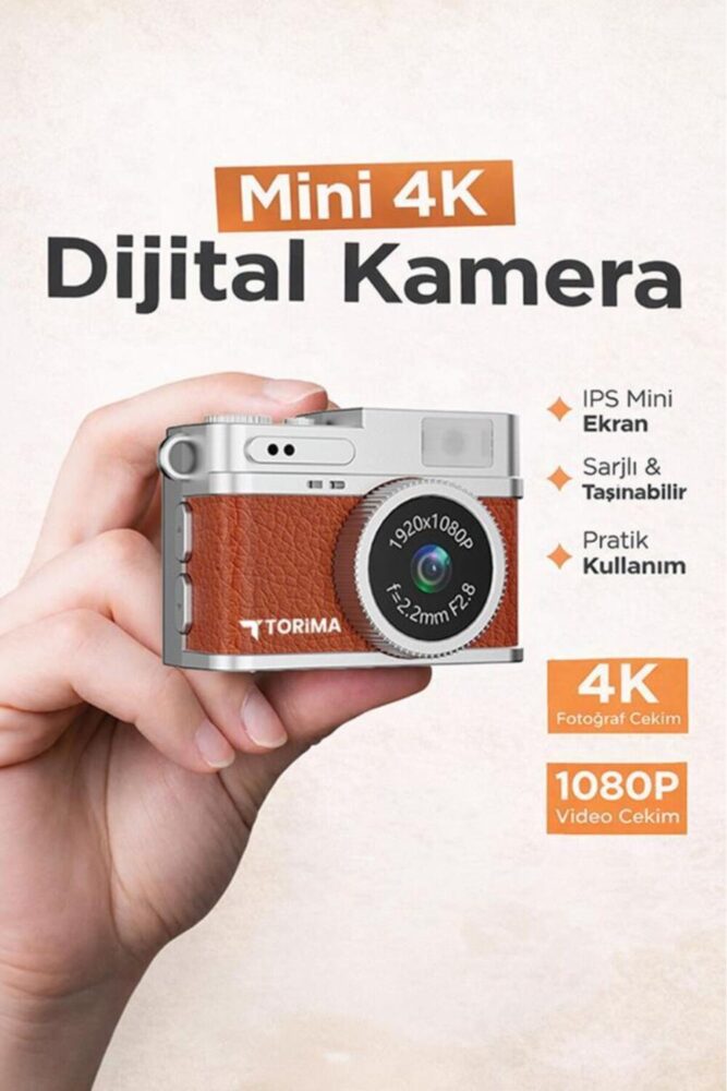 Torima Mini Dijital Kamera Selfie Video Vlog Kamerası Mini Anahtarlık 1080P CMR35 Kahverengi - Görsel 2