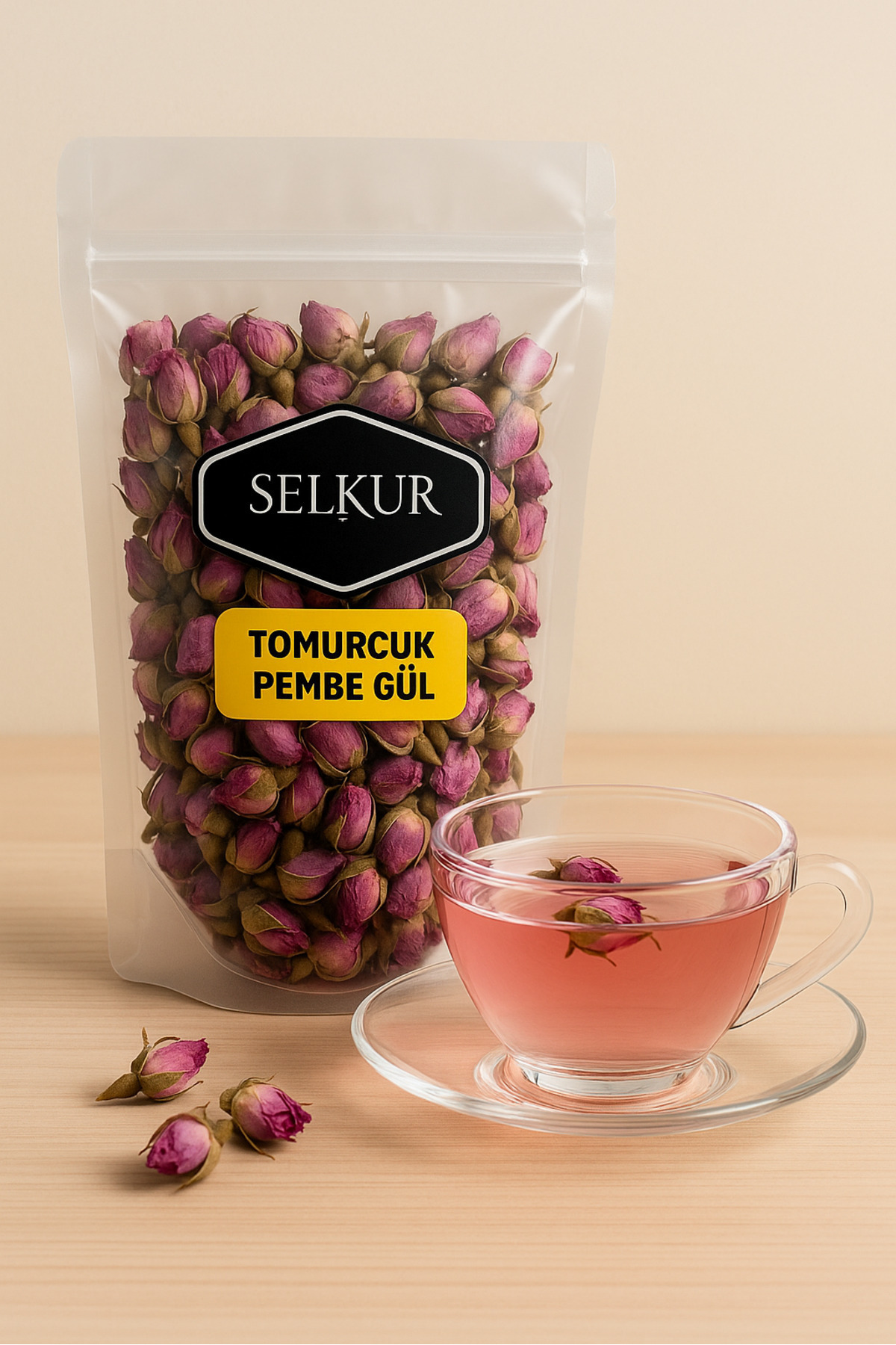 SELKUR Tomurcuk Gül Kurusu Pembe 50gr (ELENMİŞ, KATKISIZ, KOKULU)