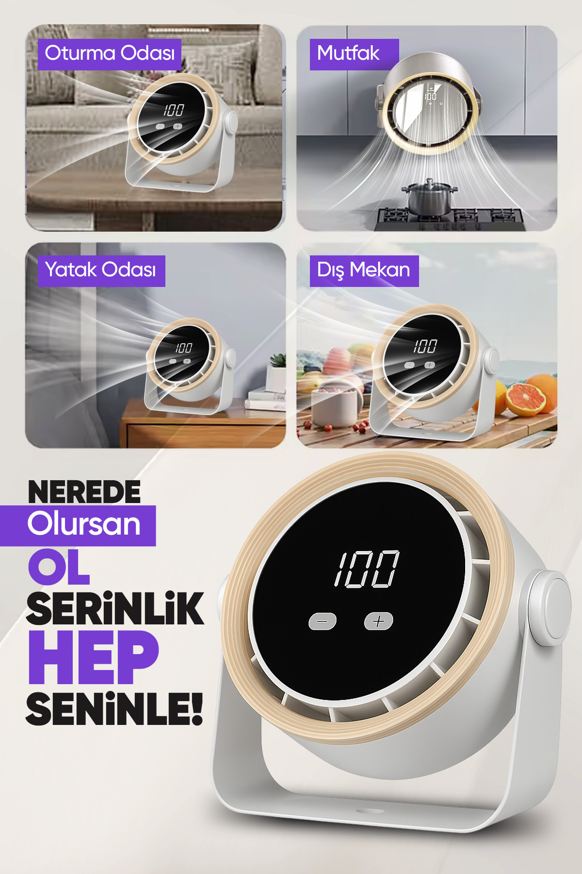 MOEN Şarjlı Turbo Masa Fanı Duvara Monte Edilebilir, Yüksek Üfleme Gücü, 5 Kademe Ayarlanabilir Hız - Görsel 3