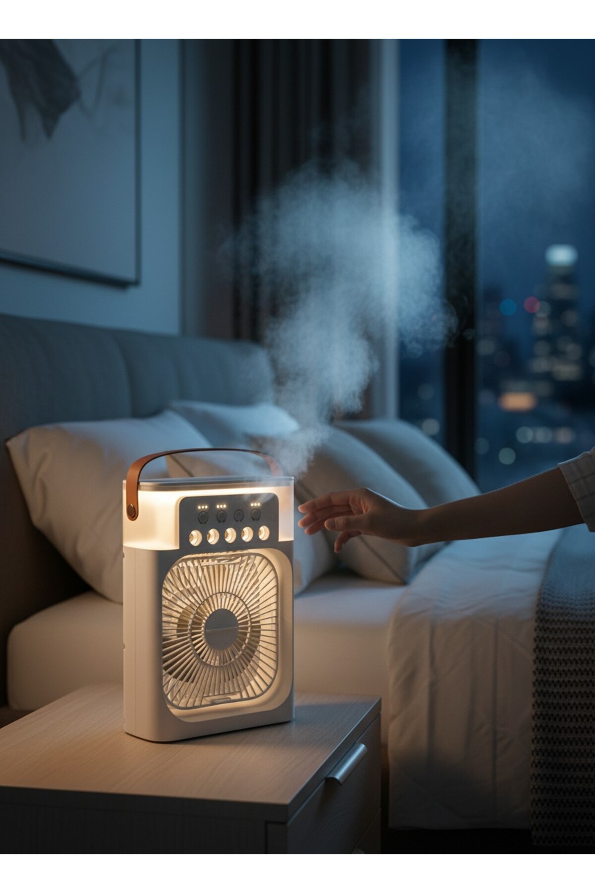 MiniHome F170 3'ü 1 Arada Nemlendirici, Gece Lambası ve Soğuk Buharlı Masa Tipi Fan - Görsel 3