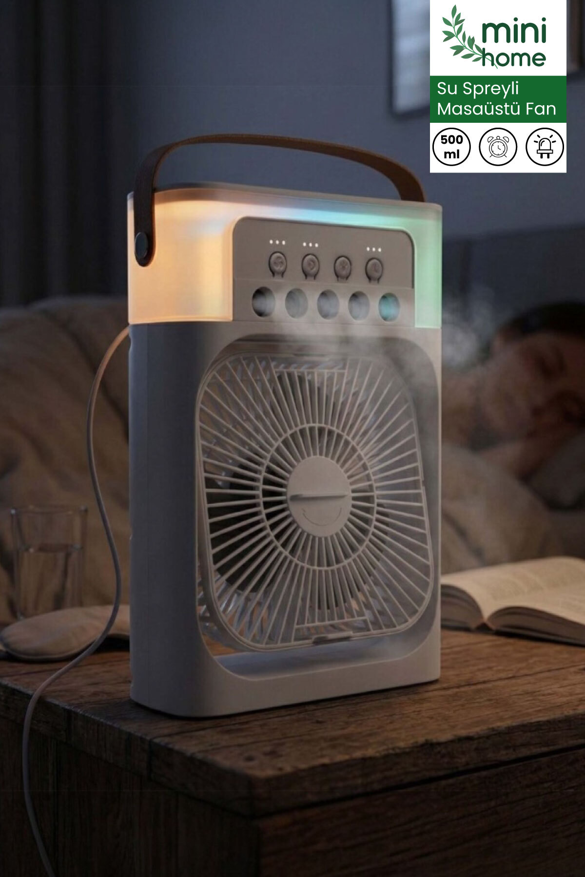 MiniHome F170 3'ü 1 Arada Nemlendirici, Gece Lambası ve Soğuk Buharlı Masa Tipi Fan