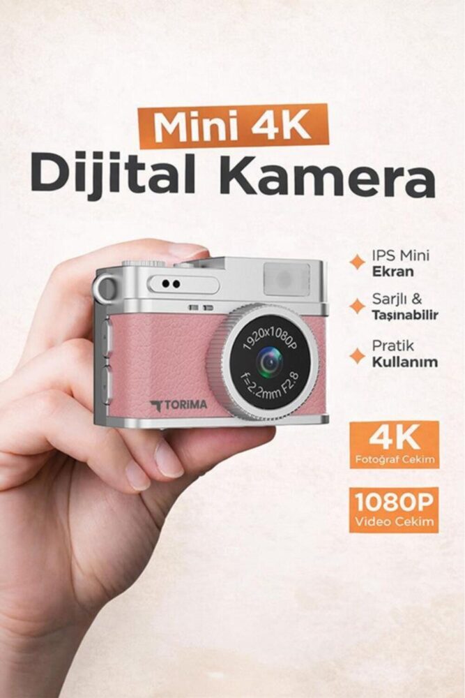 Torima Mini Dijital Kamera Selfie Video Vlog Kamerası Mini Anahtarlık 1080P CMR35 Pembe - Görsel 2