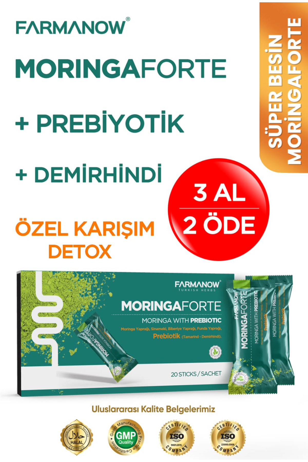 FARMANOW Moringaforte & Prebiyotik Detox Form Özel Karışım 1 Kutu