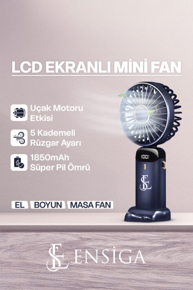 EN SİGA Lcd Ekranlı Şarjlı Mini El Boyun Masa Fanı Seyahat Taşınabilir Fan Aralığı Şarjlı Yüksek Şarj - Görsel 2