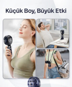 EN SİGA Lcd Ekranlı Şarjlı Mini El Boyun Masa Fanı Seyahat Taşınabilir Fan Aralığı Şarjlı Yüksek Şarj - Görsel 3
