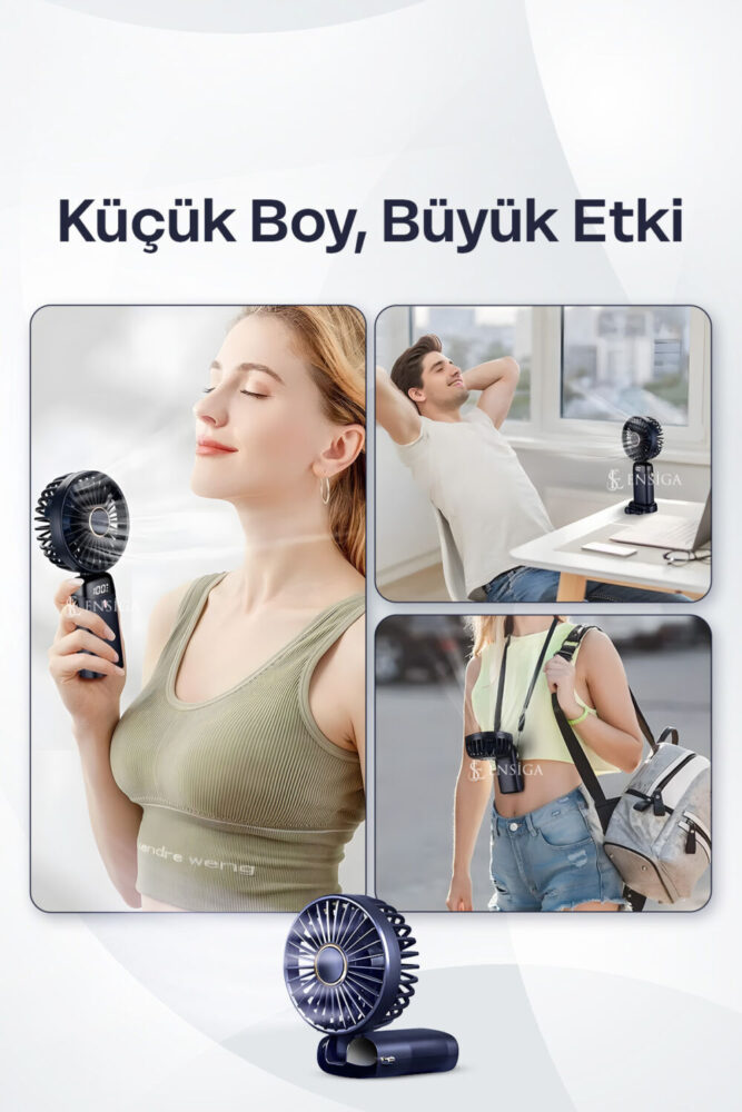 EN SİGA Lcd Ekranlı Şarjlı Mini El Boyun Masa Fanı Seyahat Taşınabilir Fan Aralığı Şarjlı Yüksek Şarj - Görsel 3