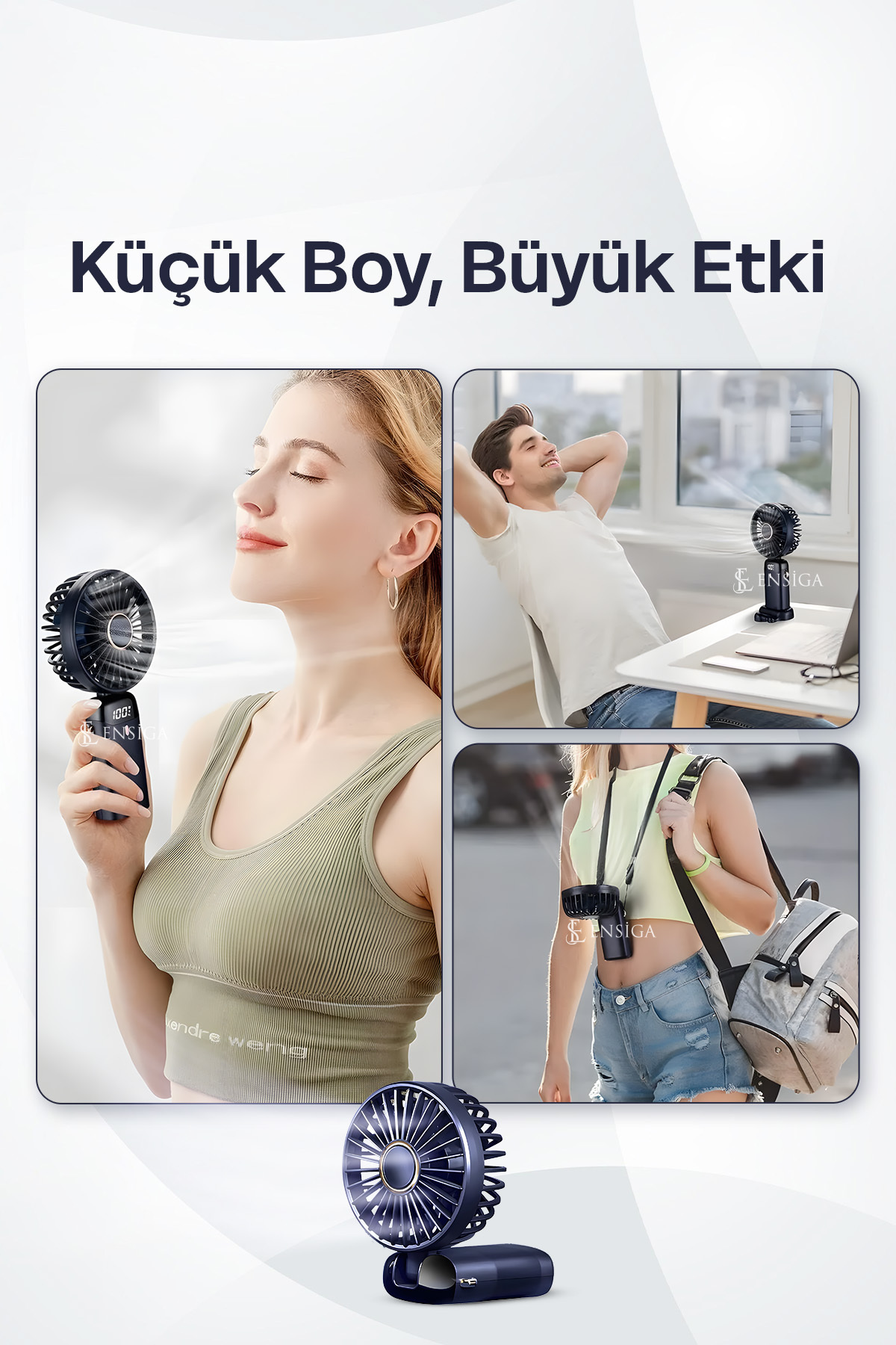 EN SİGA Lcd Ekranlı Şarjlı Mini El Boyun Masa Fanı Seyahat Taşınabilir Fan Aralığı Şarjlı Yüksek Şarj - Görsel 3