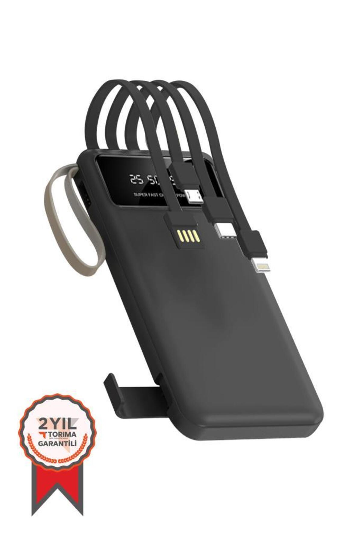 Torima Powerbank Dijital Göstergeli Kablolu 4 Çıkışlı 10.000 Mah Taşınabilir Şarj Aleti TRM1011 Siyah