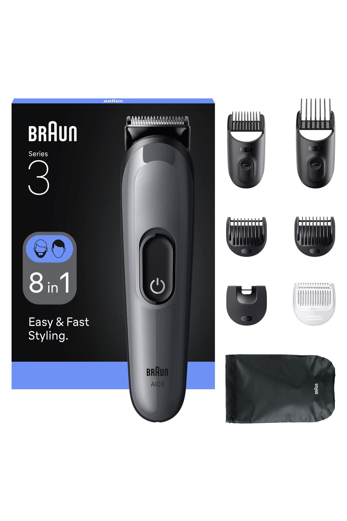 Braun Hepsi Bir Arada Series 3, 8’i 1 arada Tıraş Kiti, Keskin Bıçak, 14 Uzunluk, AIO3540
