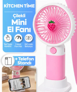 Kitchen Time ÇİLEK Tasarım 3 Kademeli Sessiz Mini El Masa Fan Vantilatör Turbo Üfleme Kademe Taşınabilir Fan