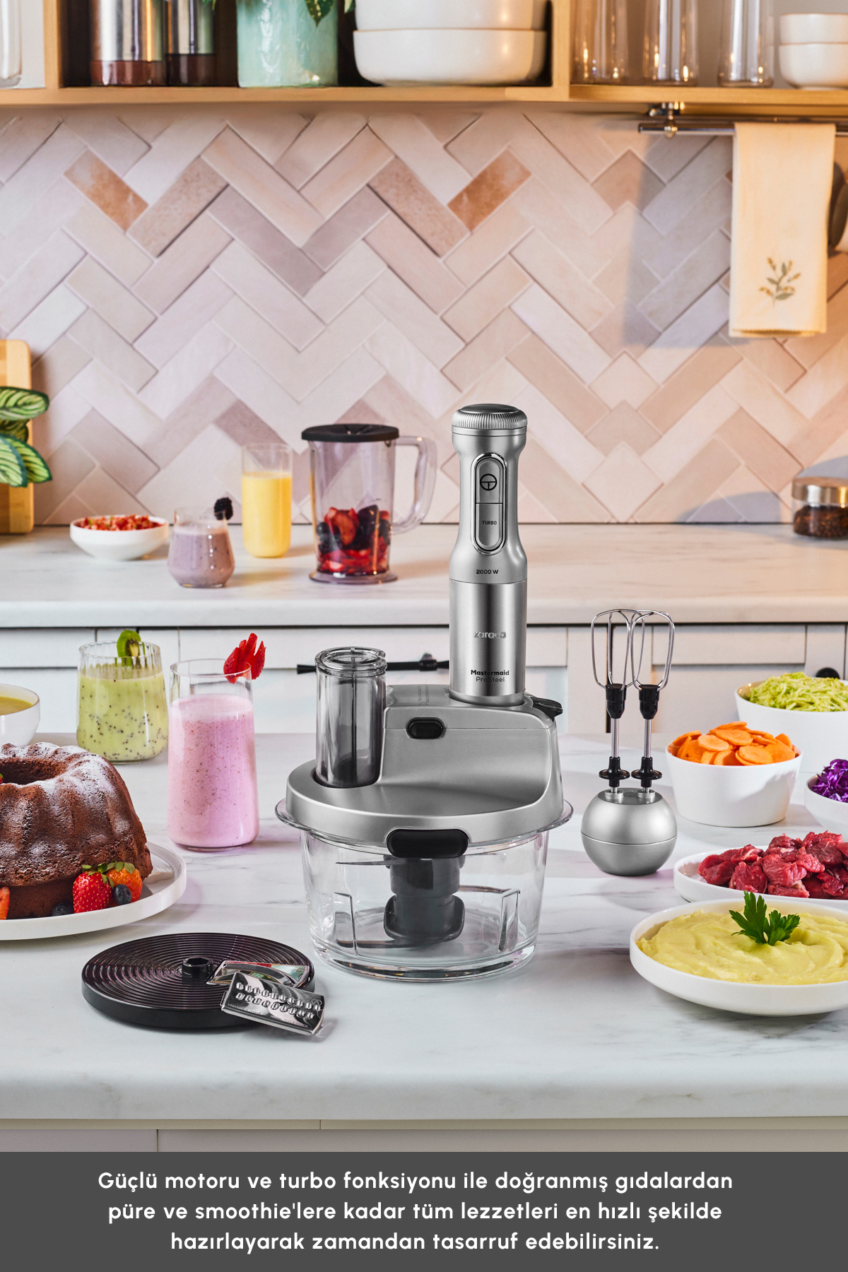 Karaca Mastermaid Prosteel Cam Mutfak Robotu Uzun Blender Ayaklı 6 Bıçaklı 2500 W Galaxy Grey - Görsel 3