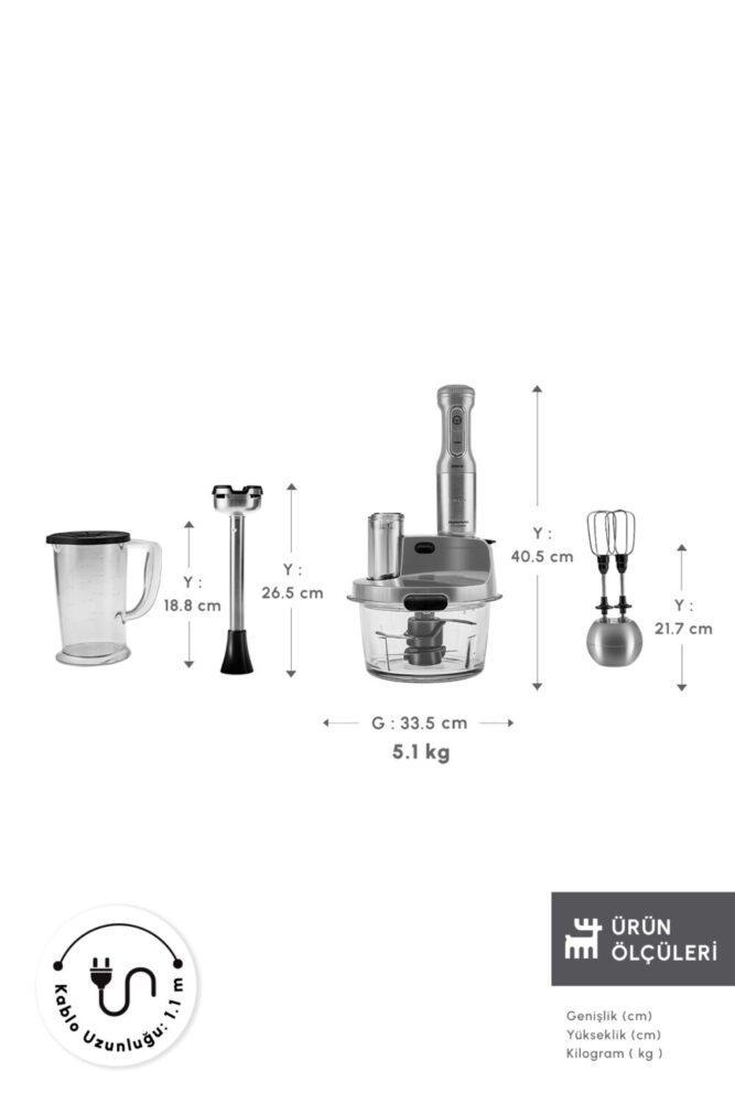 Karaca Mastermaid Prosteel Cam Mutfak Robotu Uzun Blender Ayaklı 6 Bıçaklı 2500 W Galaxy Grey - Görsel 2