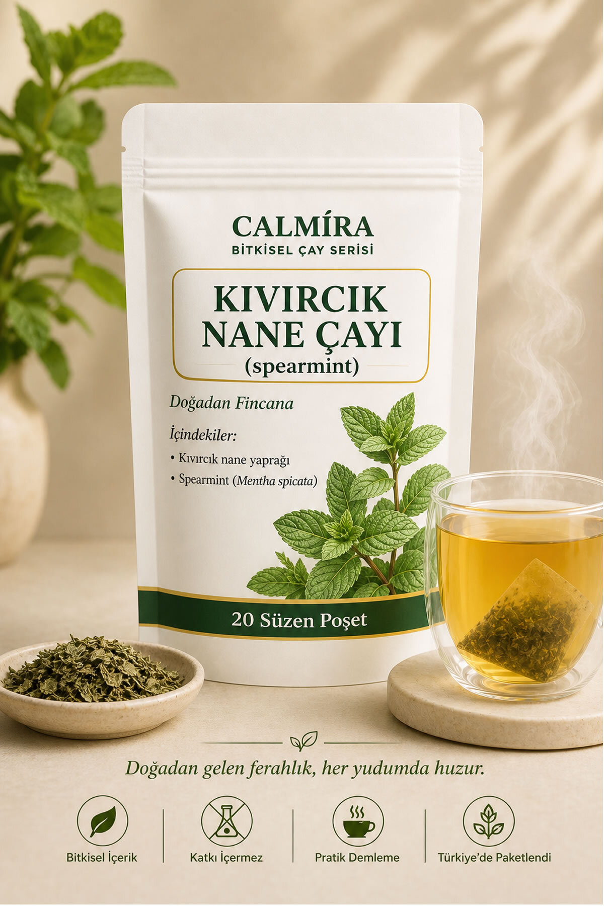 CALMİRA Kıvırcık Nane Çayı Süzen Poşet 30g | 20 Süzen Çay | Spearmint Tea