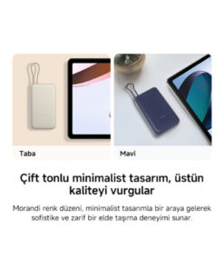 Xiaomi Power Bank USB ve USB-C Portu ve USB-C Entegre Kablo 20000mAh 33W BHR8851GL - Tan - Görsel 3
