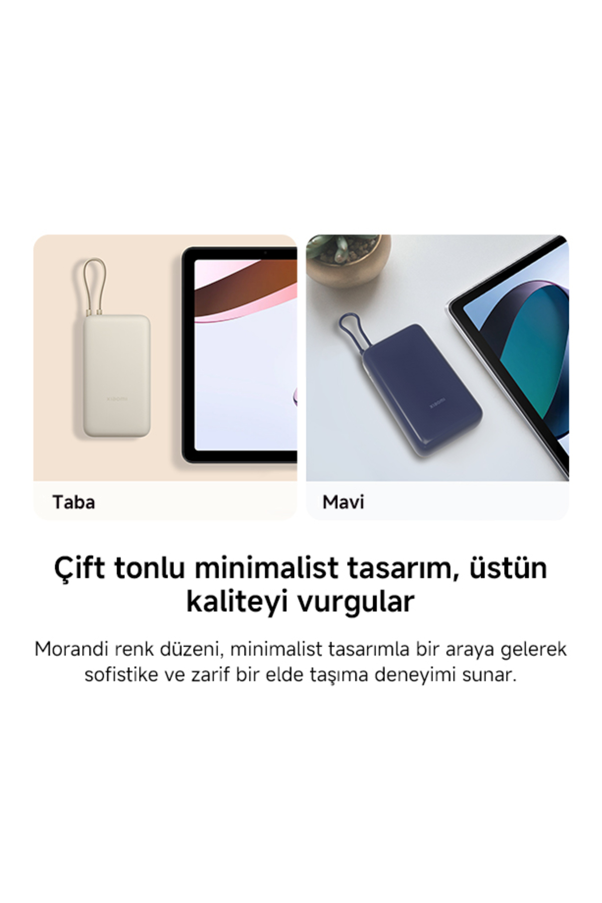 Xiaomi Power Bank USB ve USB-C Portu ve USB-C Entegre Kablo 20000mAh 33W BHR8851GL - Tan - Görsel 3