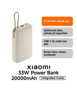 Xiaomi Power Bank USB ve USB-C Portu ve USB-C Entegre Kablo 20000mAh 33W BHR8851GL - Tan
