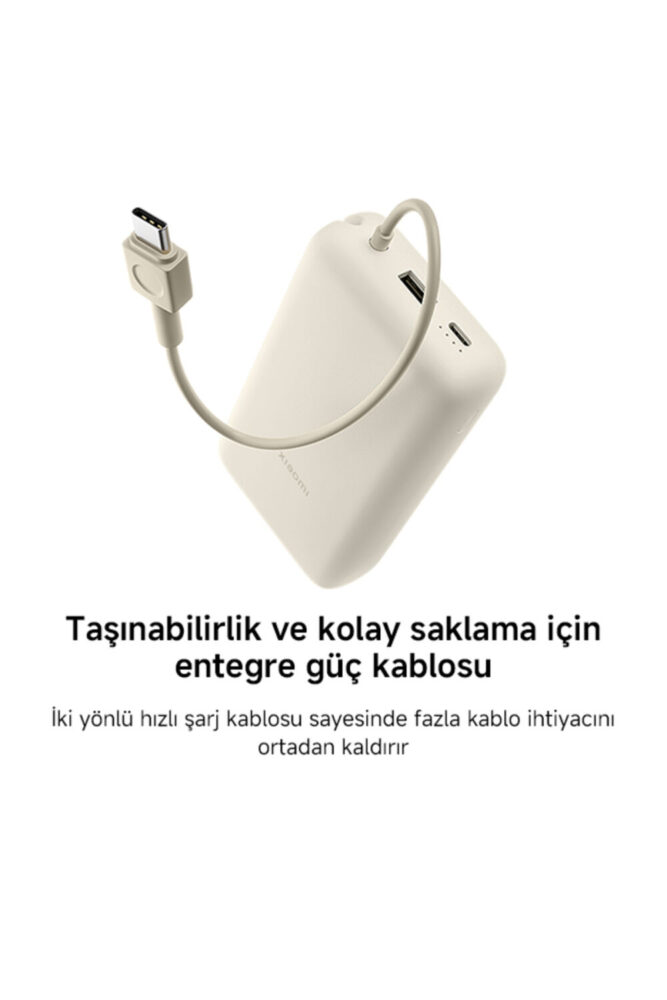 Xiaomi Power Bank USB ve USB-C Portu ve USB-C Entegre Kablo 20000mAh 33W BHR8851GL - Tan - Görsel 2