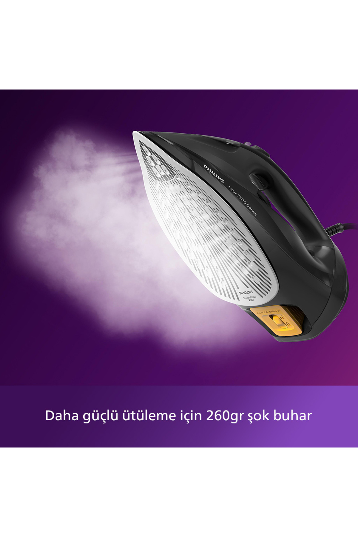 Philips 7500 Serisi Azur Buharlı Ütü, 3200W, 260 g'a kadar Turbo Şok Buhar, DST7511/80 - Görsel 3