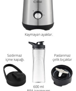 Kiwi Ksb-2240 Standlı Paslanmaz Çelik Sporcu Blender - Kişisel Smoothie Blender 600 ml Bardaklı - Görsel 3