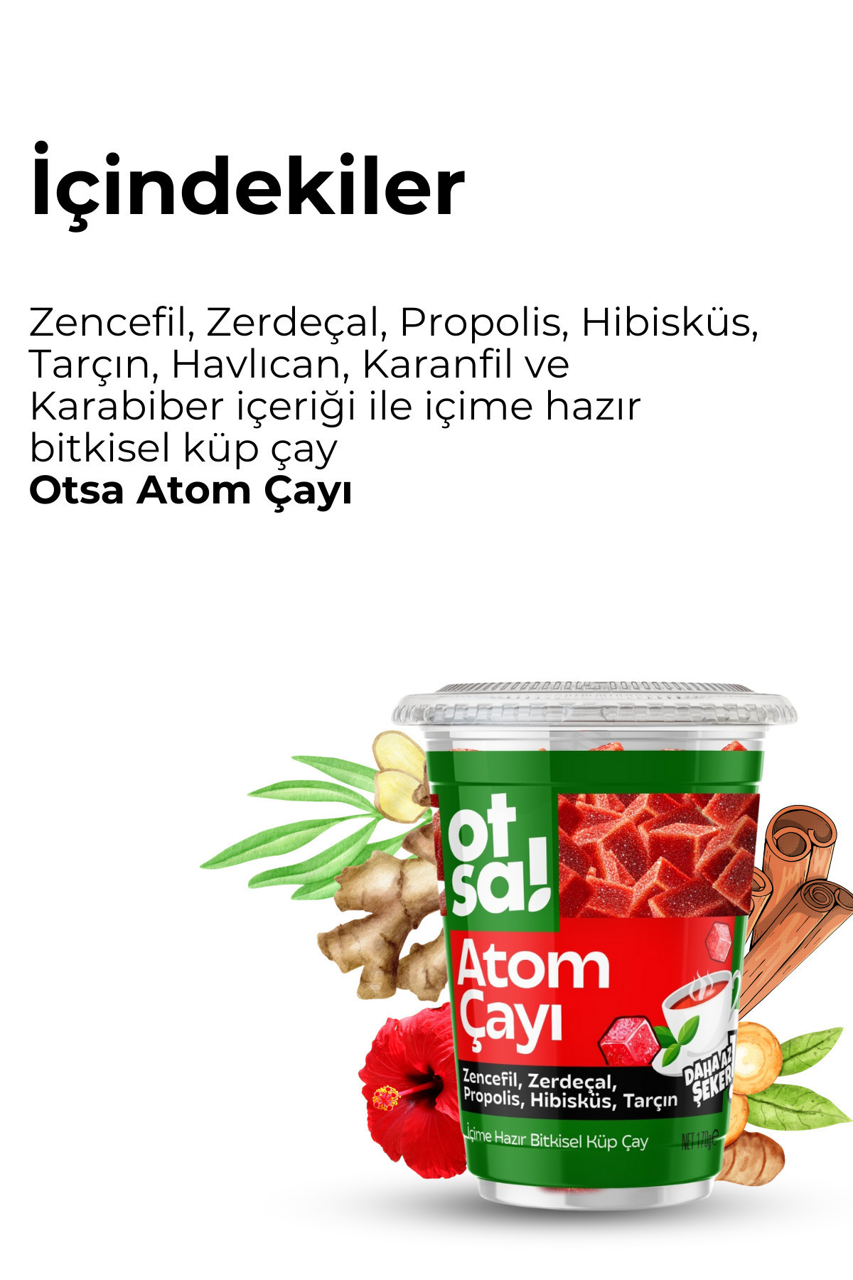 Otsa Zencefil Özlü, Hibiskus, Tarçın ve Zerdeçal Harmanlı, Doğal ve Enerji Verici Atom Çayı – 170 g - Görsel 3