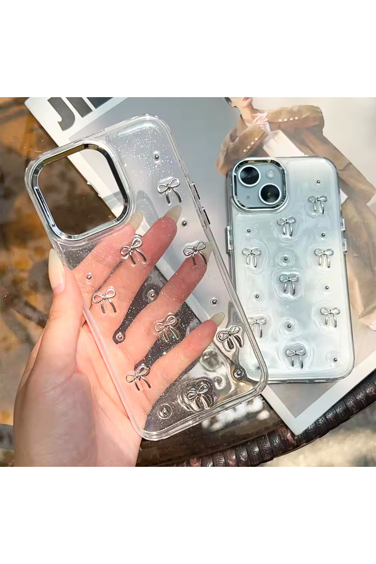 Go Aksesuar Iphone 13 - 14 - 15 Uyumlu Şeffaf Mini Fiyonk Epoksili Telefon Kılıfı - Görsel 3