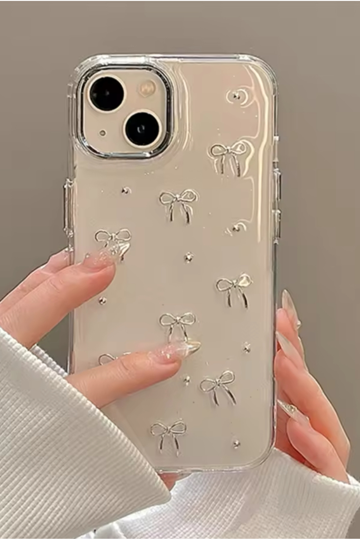 Go Aksesuar Iphone 13 - 14 - 15 Uyumlu Şeffaf Mini Fiyonk Epoksili Telefon Kılıfı