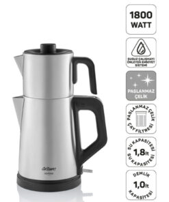 Arzum AR3129 Deminde Çay Makinesi 1800W, 1 L Demlik Kapasitesi, Inox