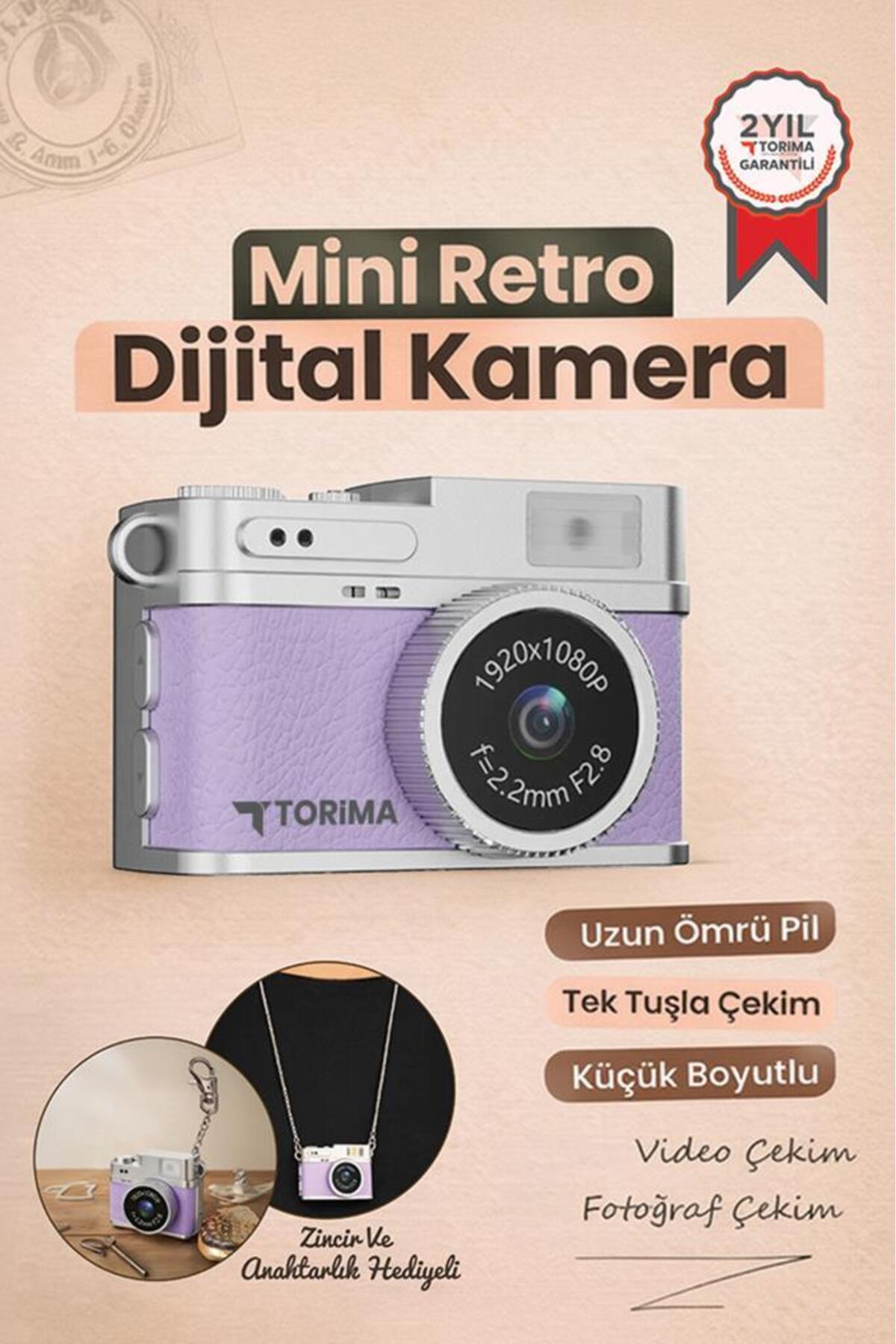 Torima Mini Dijital Kamera Selfie Video Vlog Kamerası Mini Anahtarlık 1080P CMR35 Mor