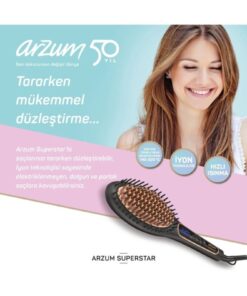 Arzum AR5036 Superstar Turmalin İyon Saç Düzleştirici Fırça, Otomatik Kapanma, Siyah - Görsel 3