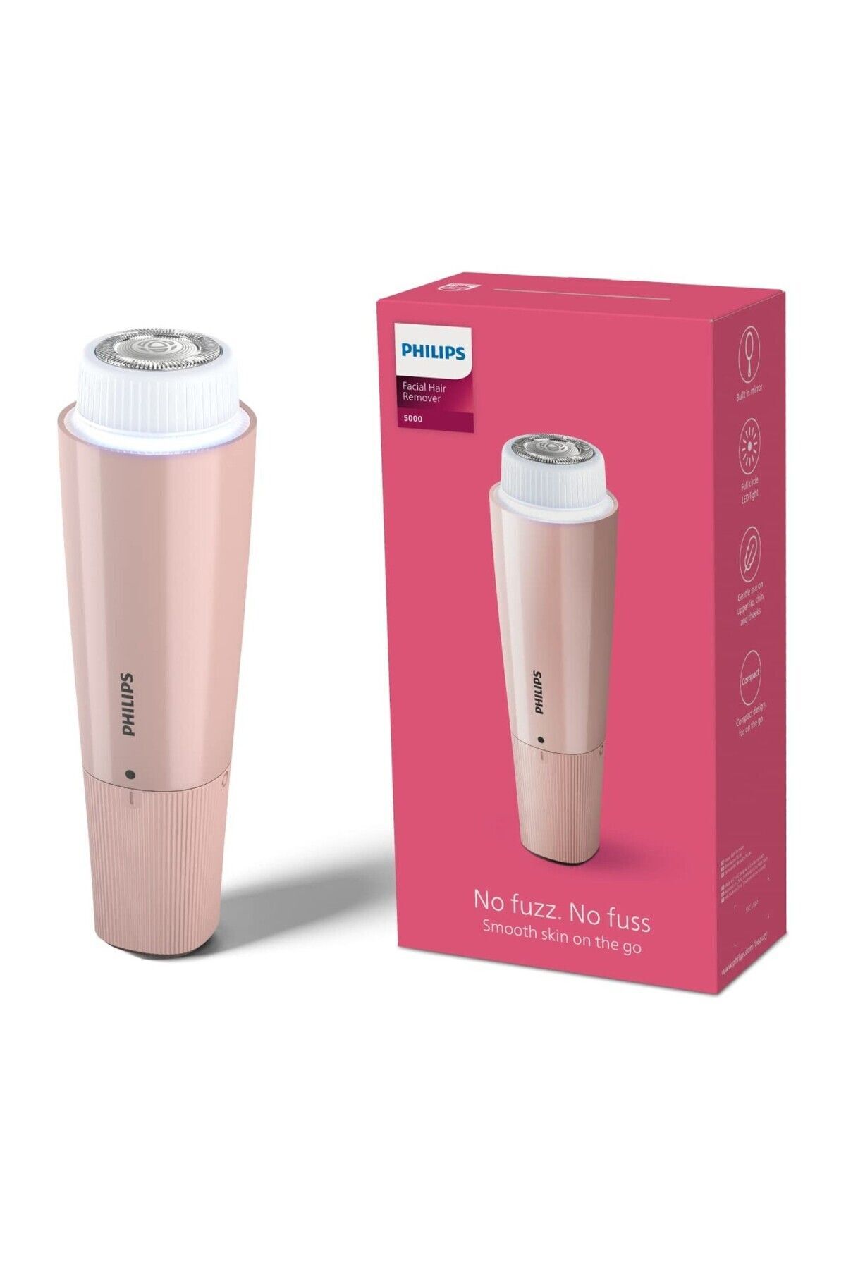 Philips 5000 Serisi BRR454/00 Yüz Epilasyon Cihazı, LED Işıklı, Dahili Ayna, Yıkanabilir, Pembe