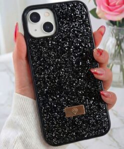 Alternative view of Fibaks iPhone 15/14/13 Kılıf Işıltılı Aşk Serisi Taşlı Kamera Çerçeveli Kalp Desenli İnci Görünümlü Silikon