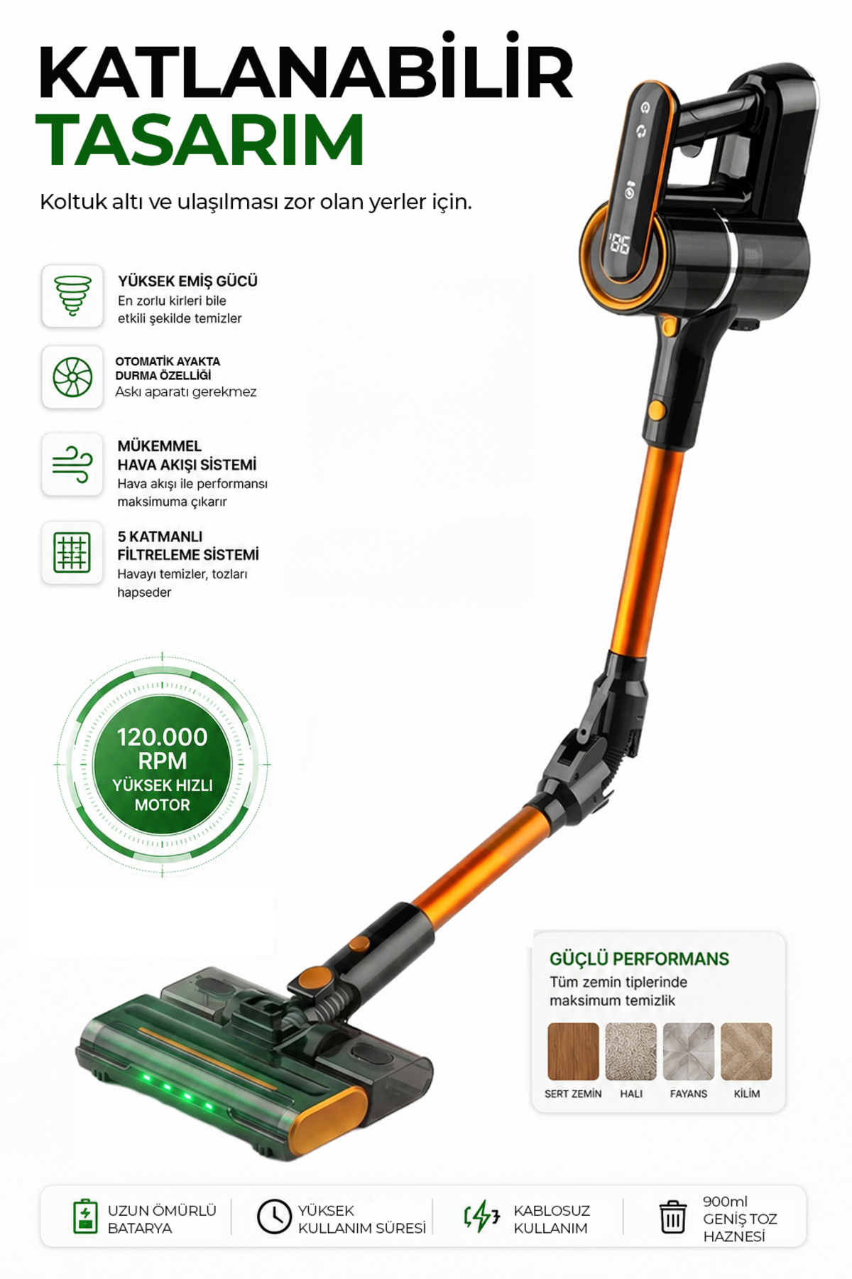 ROBO Katlanır Şarjlı Dikey Süpürge Islak Mop Başlıklı