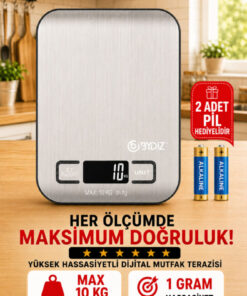 bydiz Dijital Mutfak Terazisi 10 Kg 1 Gr Hassas Mutfak Tartısı Paslanmaz Çelik Yüzey + Pil Hediyeli BY-005