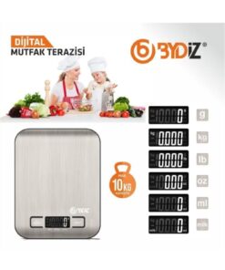 bydiz Dijital Mutfak Terazisi 10 Kg 1 Gr Hassas Mutfak Tartısı Paslanmaz Çelik Yüzey + Pil Hediyeli BY-005 - Görsel 3